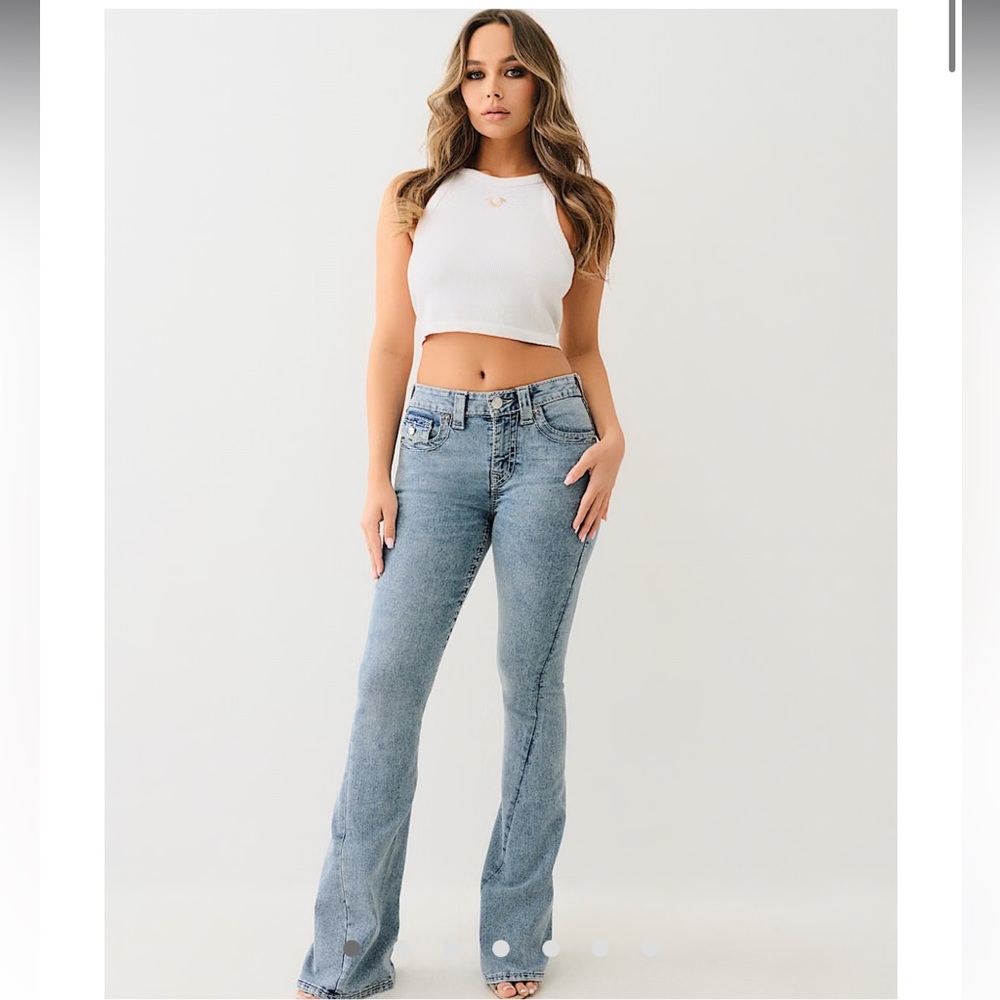 True Religion Joey Mid Rise Big T Flare Jean size 28 NWT